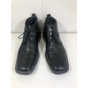 Venturini Square Toe Black Leather Lined Lace-Up Chukka Boots Mens US 11